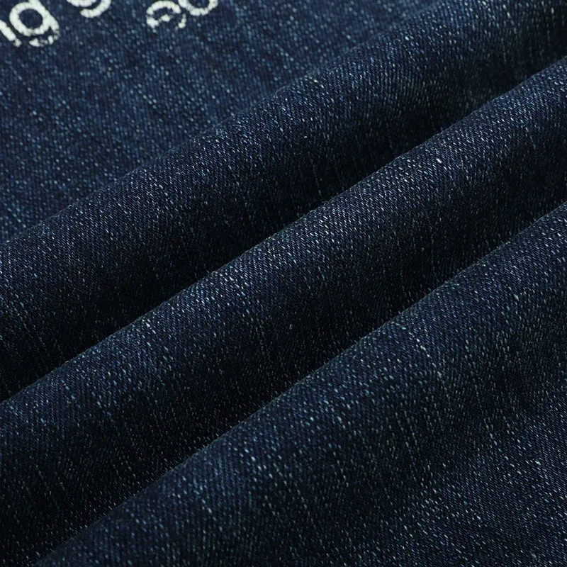 Dark Blue Wide-Leg Printed Jeans