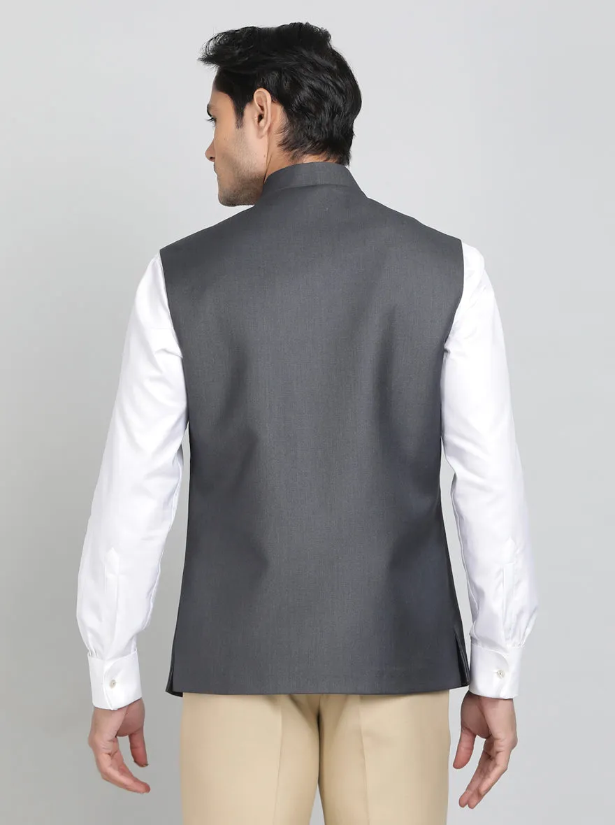 Dark Grey Solid Regular Fit Bandhgala Jacket | Greenfibre