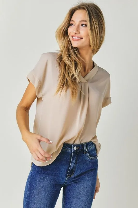 Davi & Dani V-Neck Dolman Sleeve Solid Basic Top
