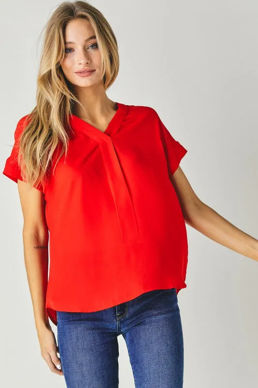 Davi & Dani V-Neck Dolman Sleeve Solid Basic Top