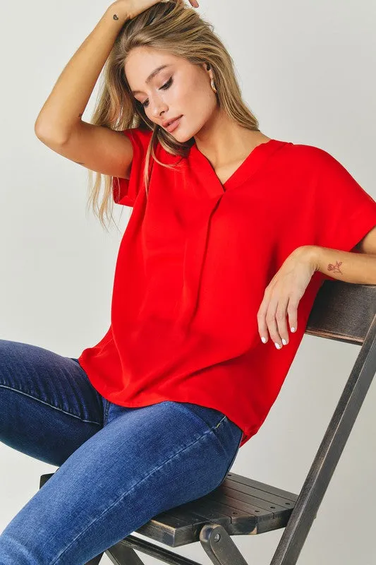 Davi & Dani V-Neck Dolman Sleeve Solid Basic Top