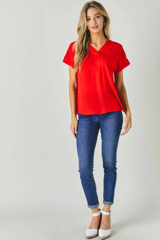 Davi & Dani V-Neck Dolman Sleeve Solid Basic Top