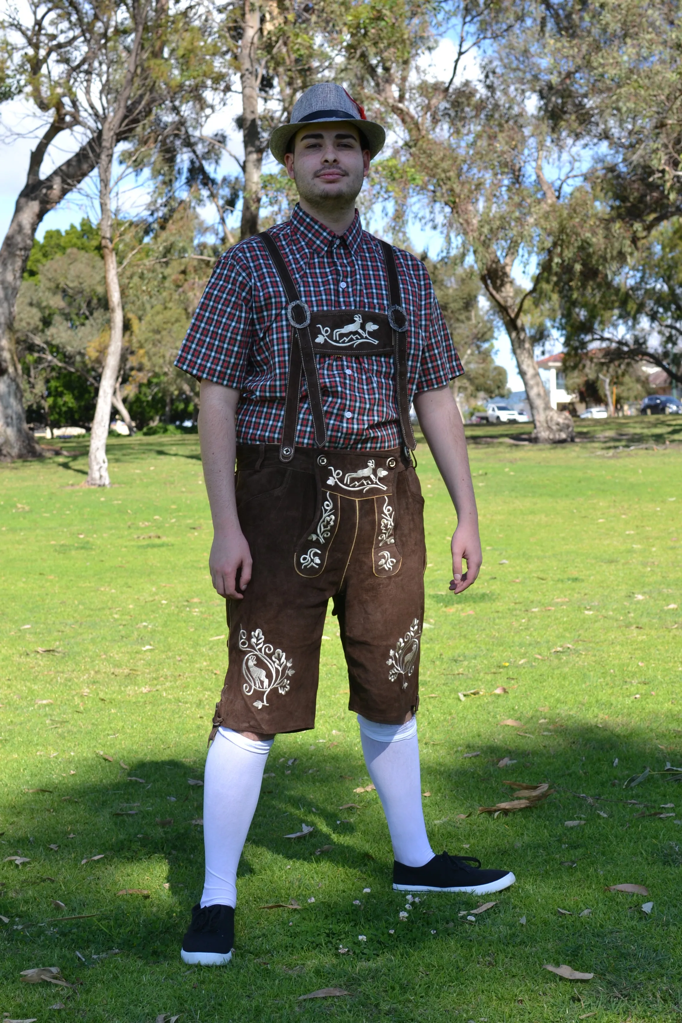 Deep Brown Authentic Embroidered Leather German Lederhosen