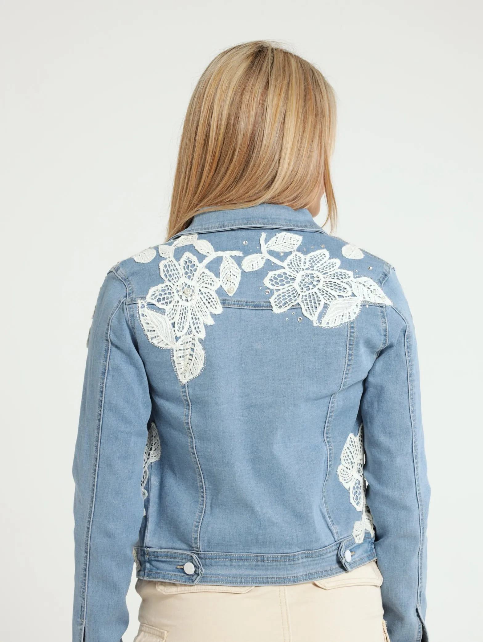 Denim Jacket With Crochet Detail - Light Blue