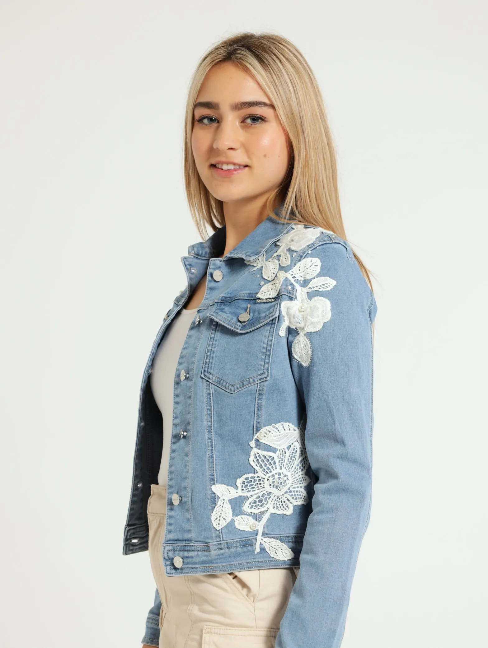 Denim Jacket With Crochet Detail - Light Blue
