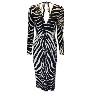 Dolce & Gabbana Black / White Zebra Printed Long Sleeved Crepe Dress