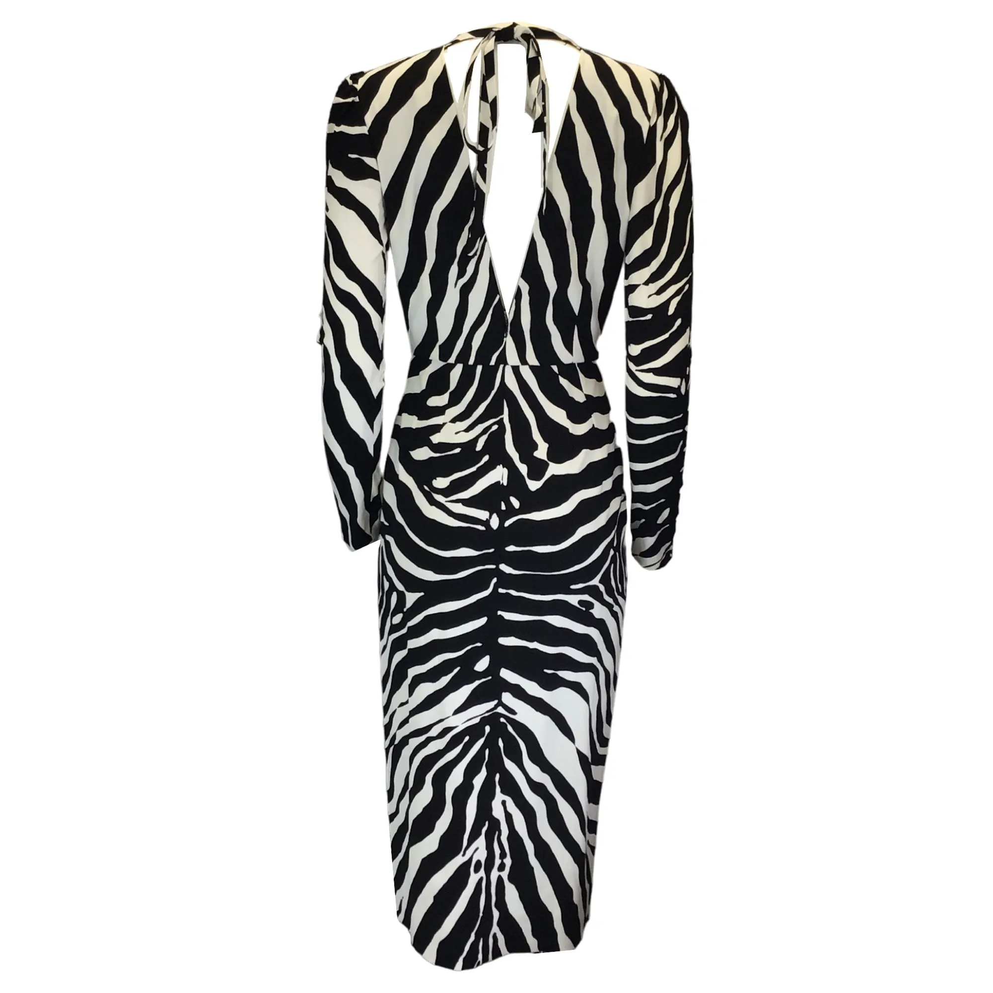 Dolce & Gabbana Black / White Zebra Printed Long Sleeved Crepe Dress