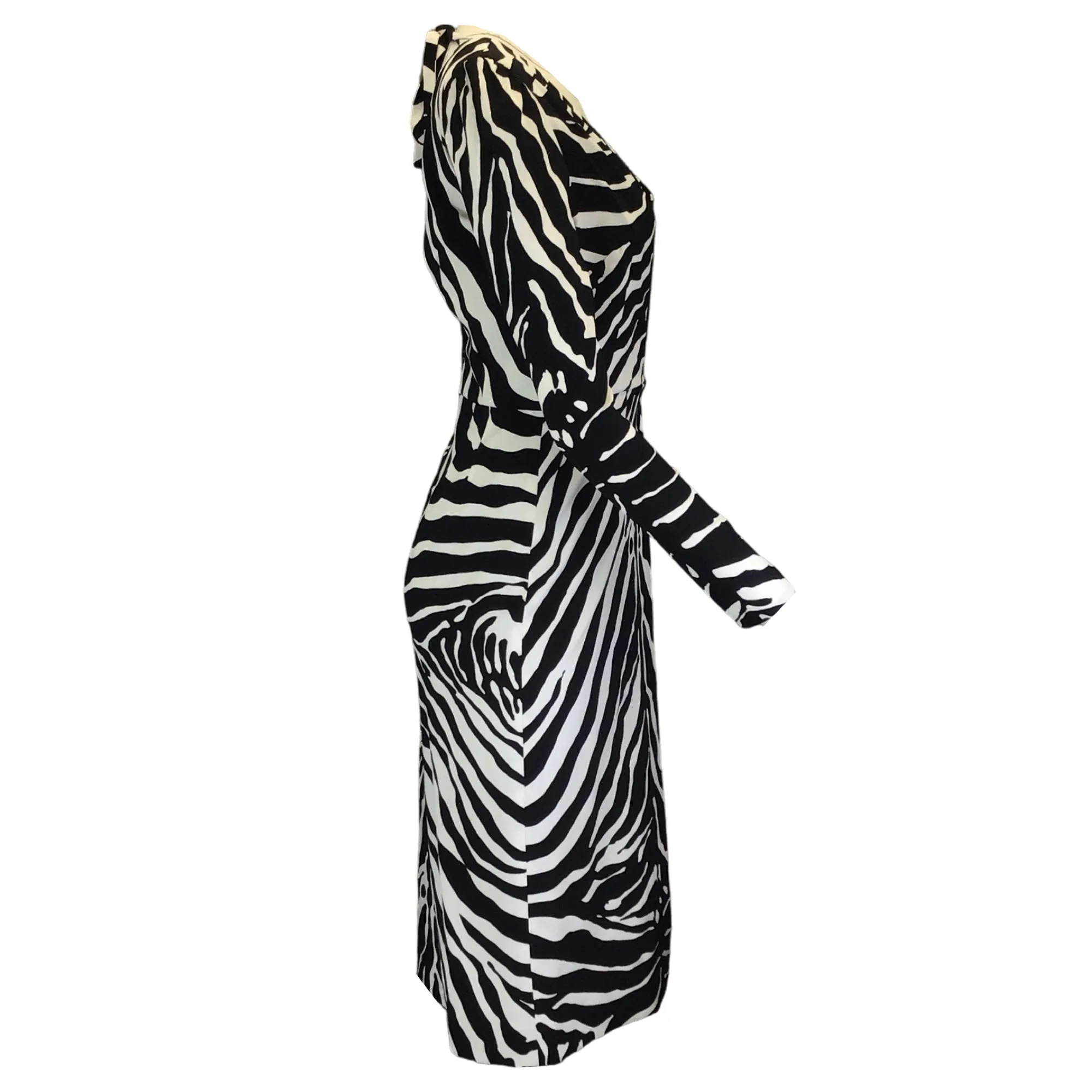 Dolce & Gabbana Black / White Zebra Printed Long Sleeved Crepe Dress