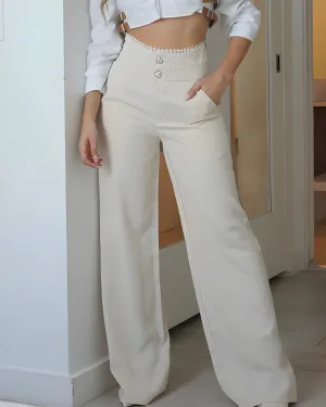 Double-Breasted Slim-Fit Casual Wide Leg Pants