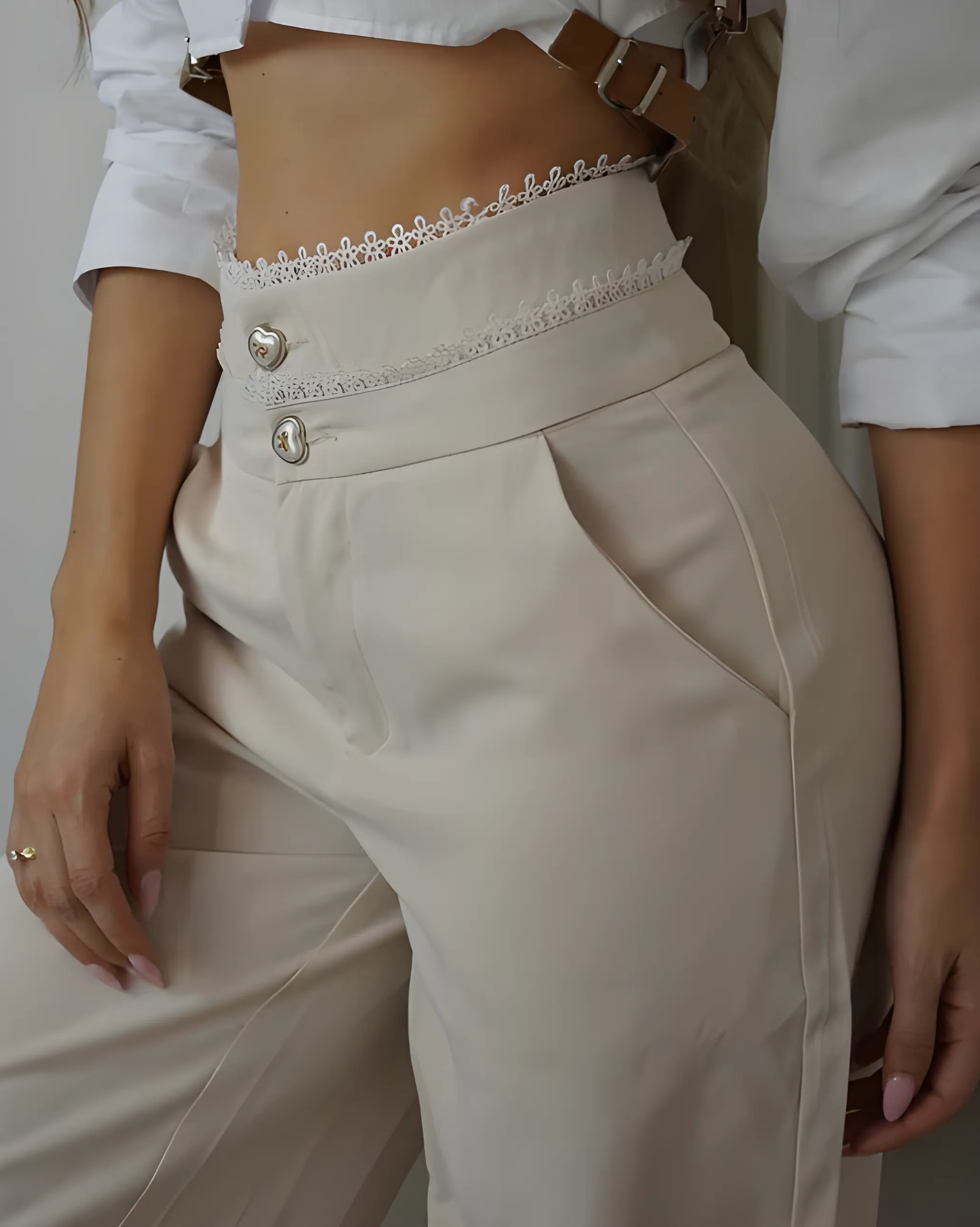 Double-Breasted Slim-Fit Casual Wide Leg Pants