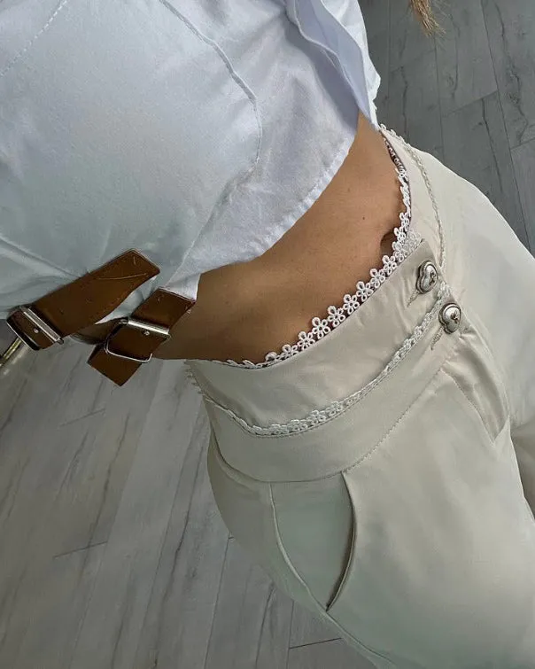 Double-Breasted Slim-Fit Casual Wide Leg Pants