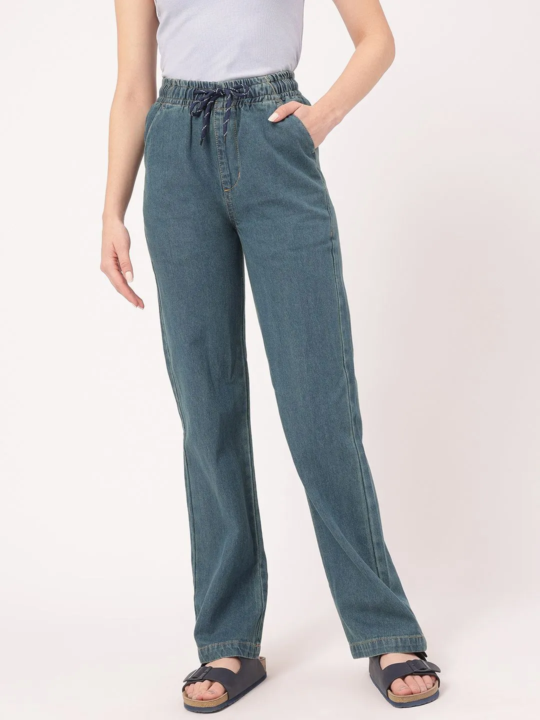 DressBerry Women Timeless Tailored Pure Cotton Straight Fit Jeans