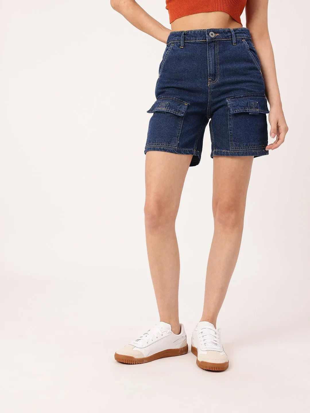 DressBerry Women Urban Classic Bermuda Fit Denim Cargo Shorts