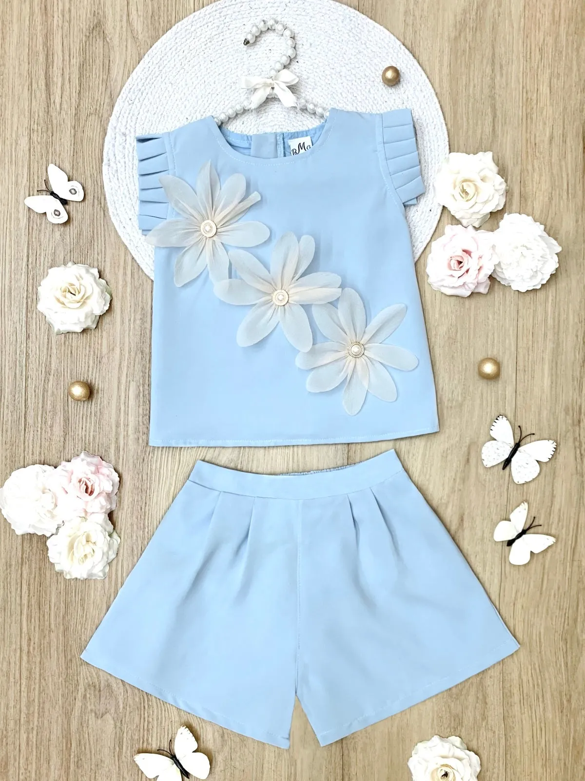 Dusty Blue Daisy Top and Short Set