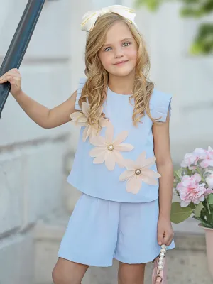 Dusty Blue Daisy Top and Short Set