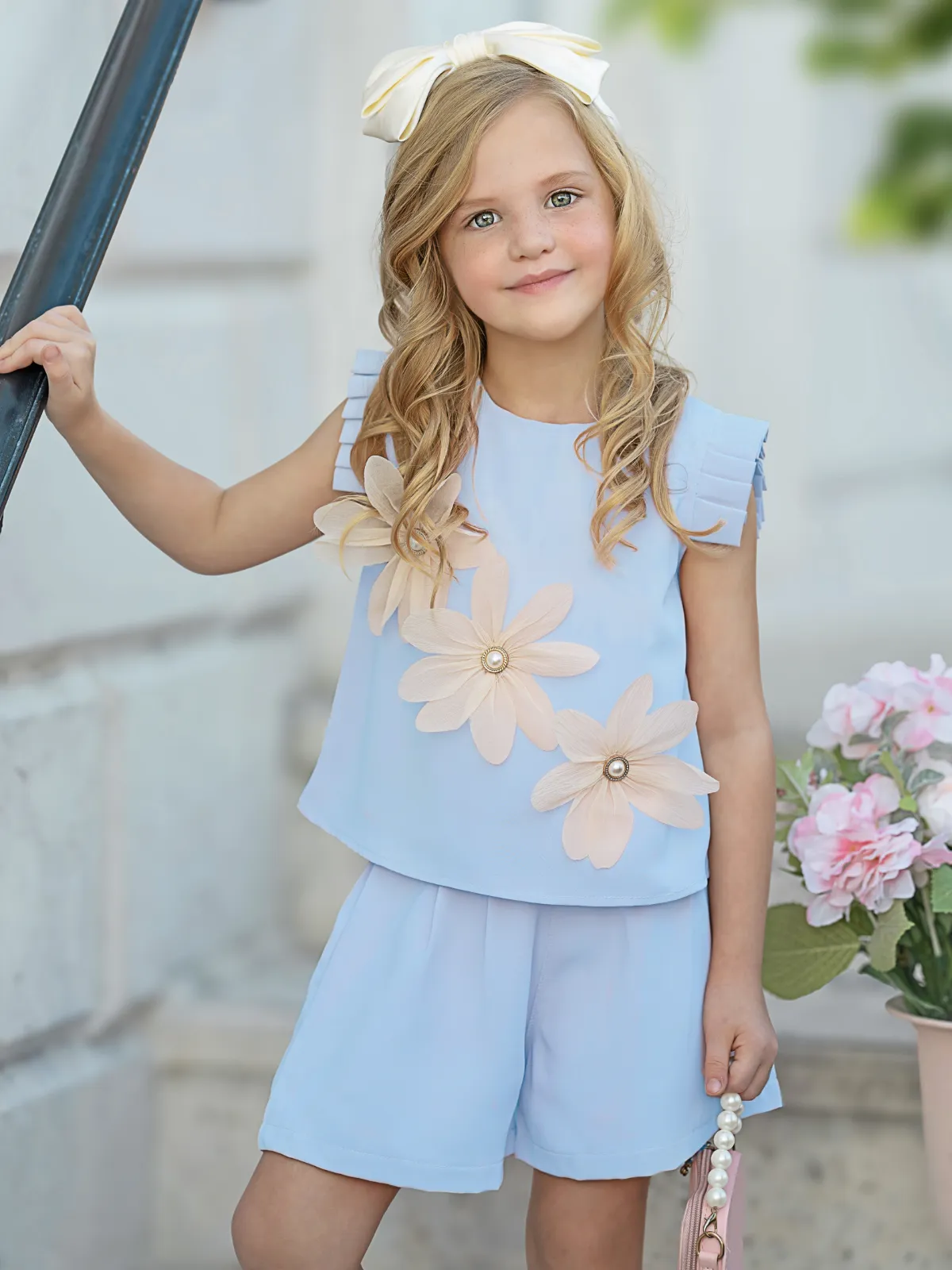 Dusty Blue Daisy Top and Short Set