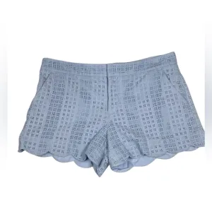 Elite Tahari Blue Lace Eyelet Scalloped Hem Shorts Size 10 Color Sky White