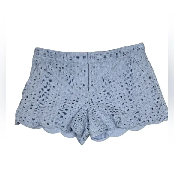 Elite Tahari Blue Lace Eyelet Scalloped Hem Shorts Size 10 Color Sky White