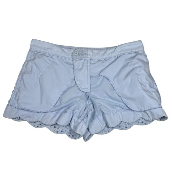 Elite Tahari Blue Lace Eyelet Scalloped Hem Shorts Size 10 Color Sky White