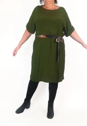 Elk green dress with contrasting waist tie size 16