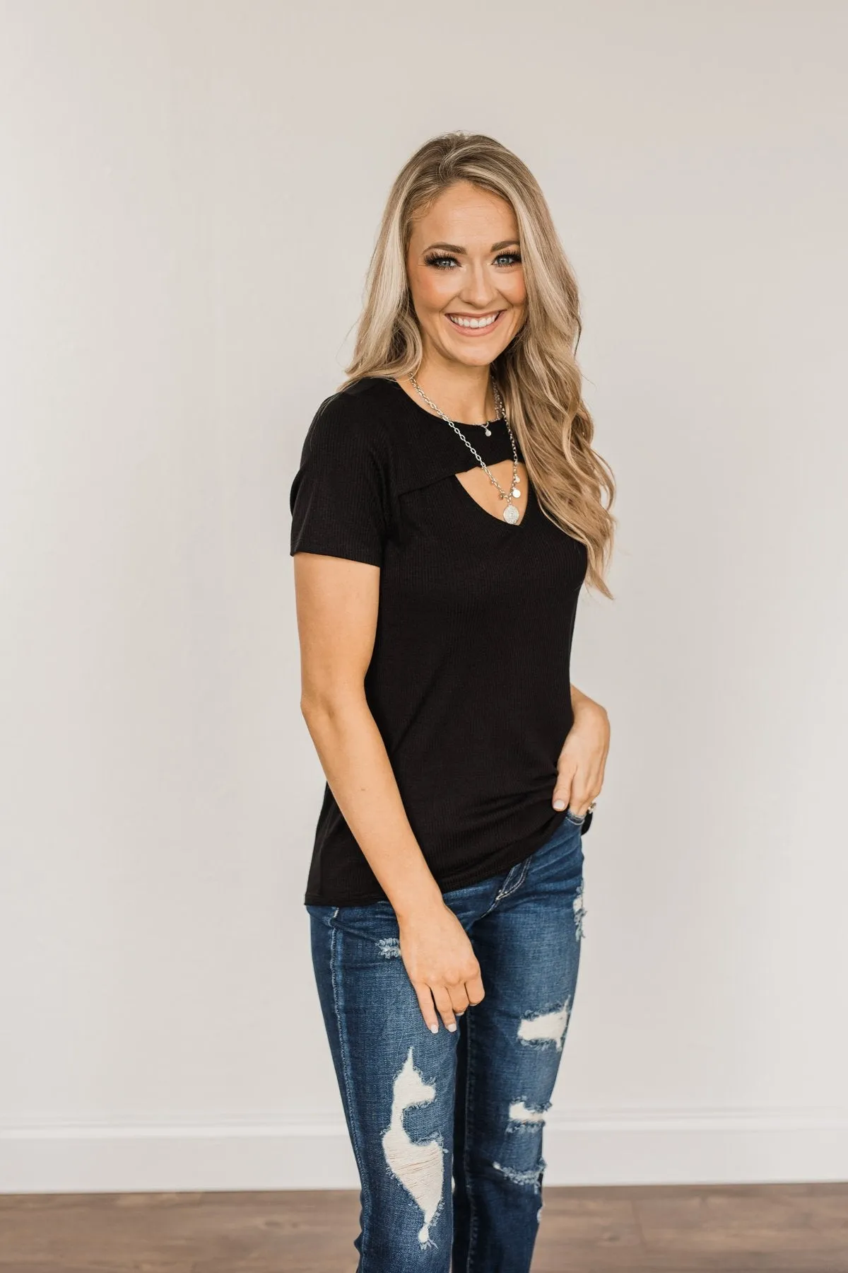 Embrace The New Cut Out Top- Black