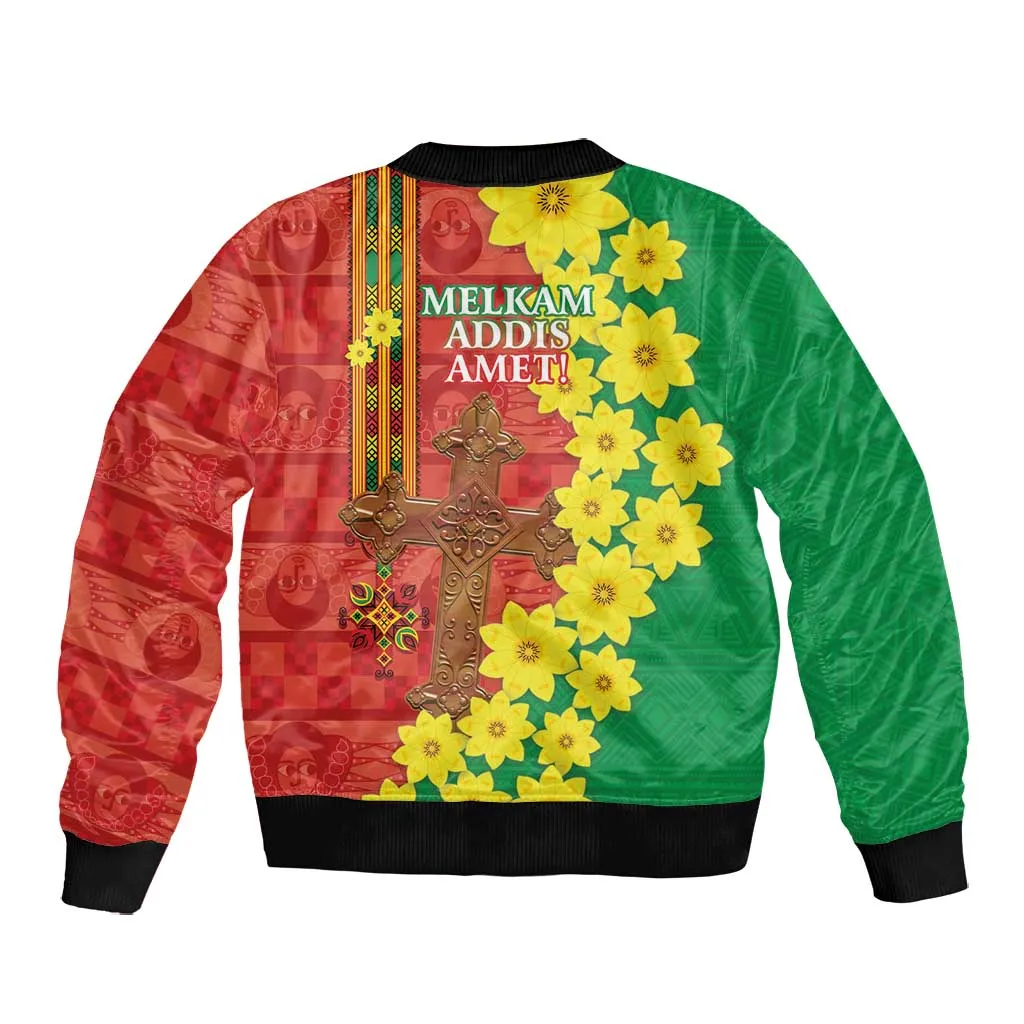 Enkutatash Ethiopia Bomber Jacket Melkam Addis Amet Adey Abeba Flower LT14