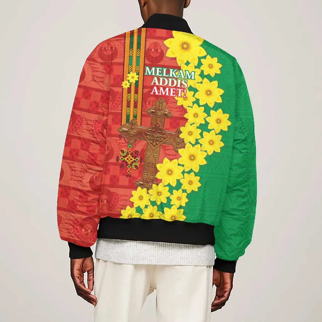 Enkutatash Ethiopia Bomber Jacket Melkam Addis Amet Adey Abeba Flower LT14