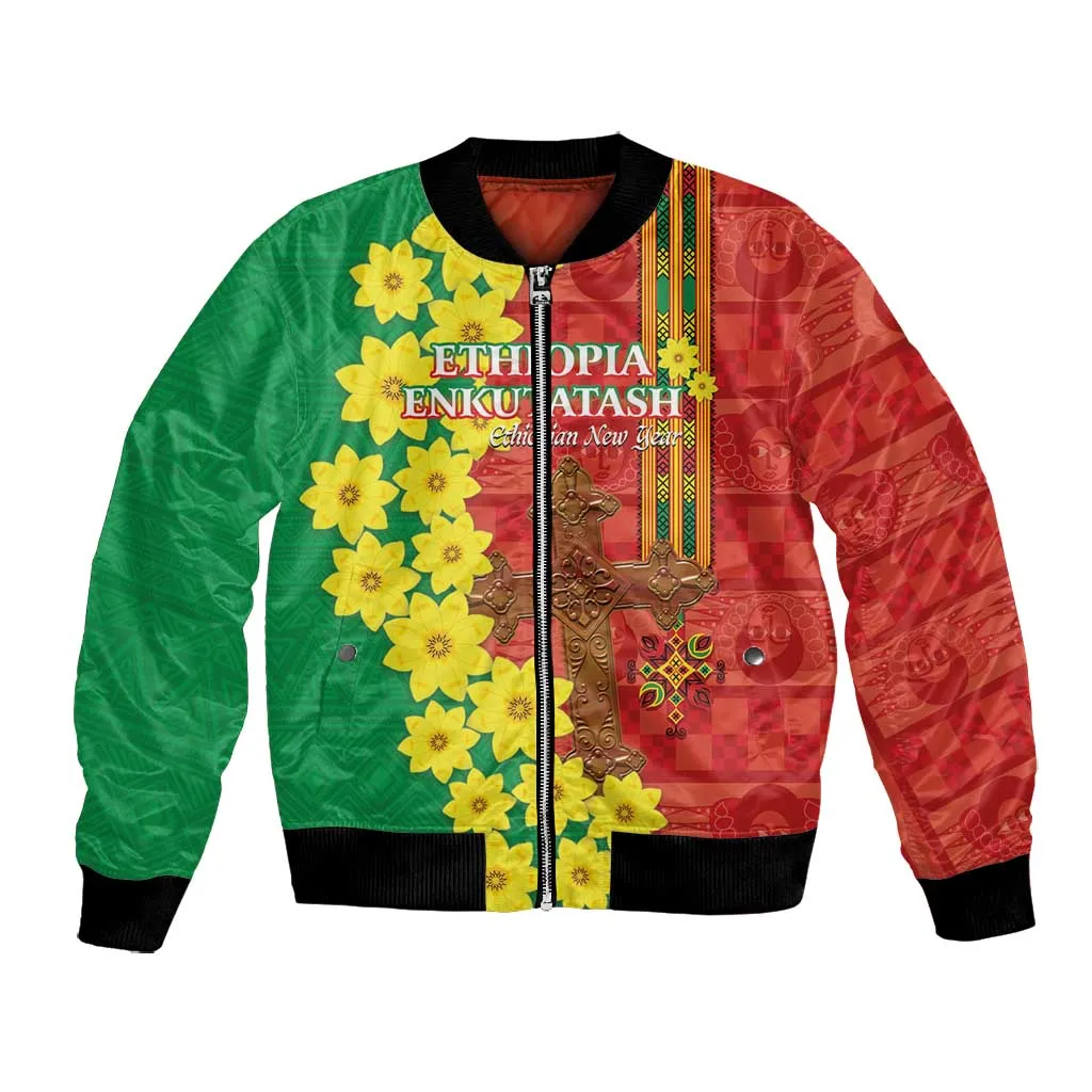 Enkutatash Ethiopia Bomber Jacket Melkam Addis Amet Adey Abeba Flower LT14
