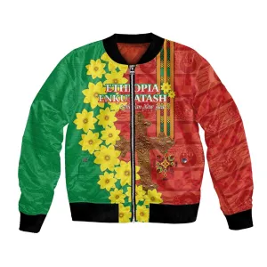 Enkutatash Ethiopia Bomber Jacket Melkam Addis Amet Adey Abeba Flower LT14