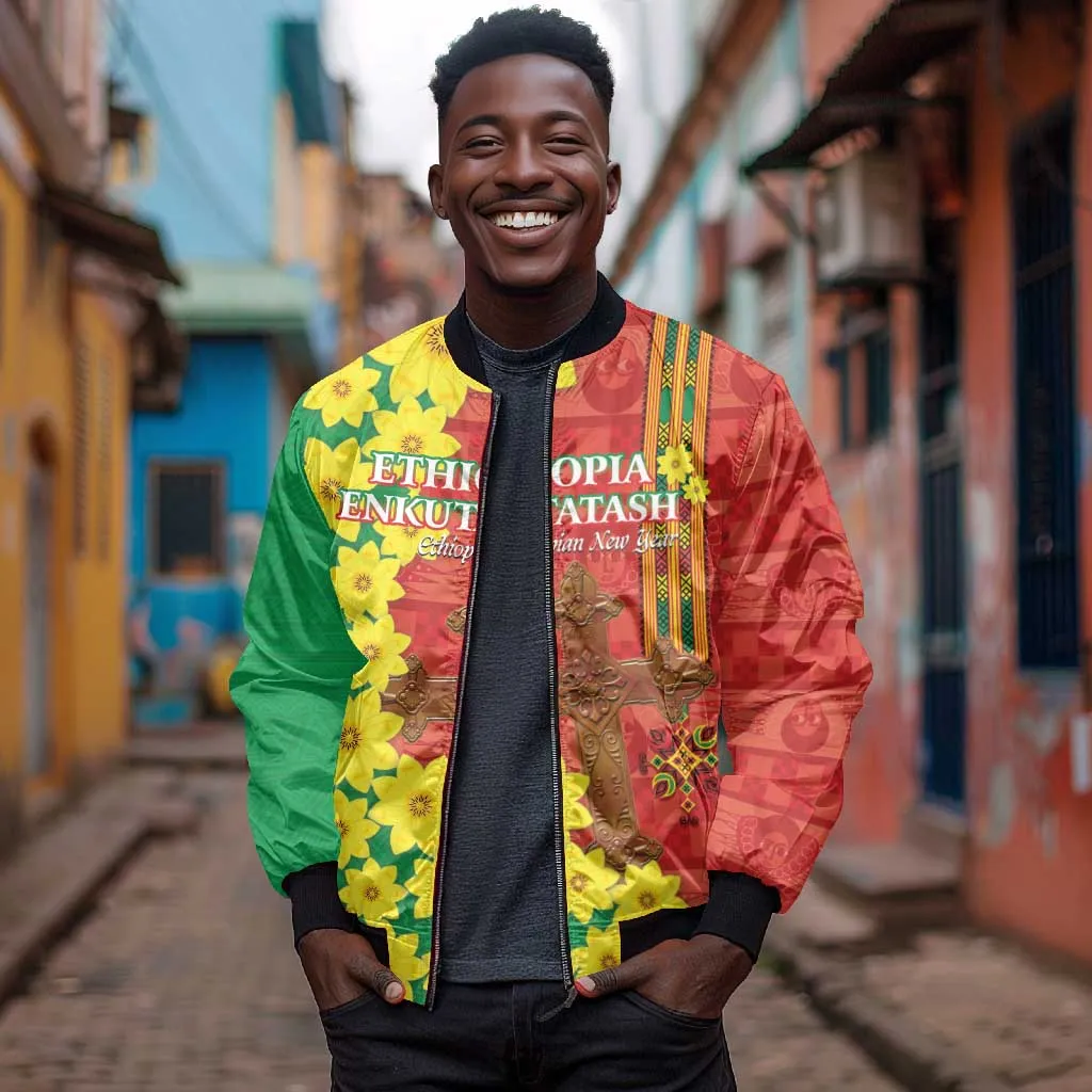 Enkutatash Ethiopia Bomber Jacket Melkam Addis Amet Adey Abeba Flower LT14