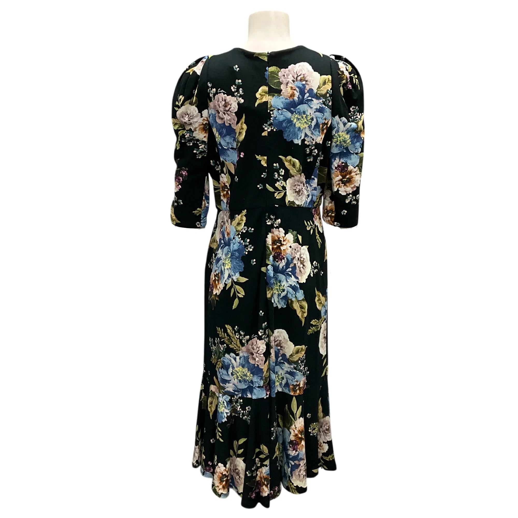 Erdem Black / Blue Multi Ottavia Ruffled Floral-Print Ponte Midi Dress