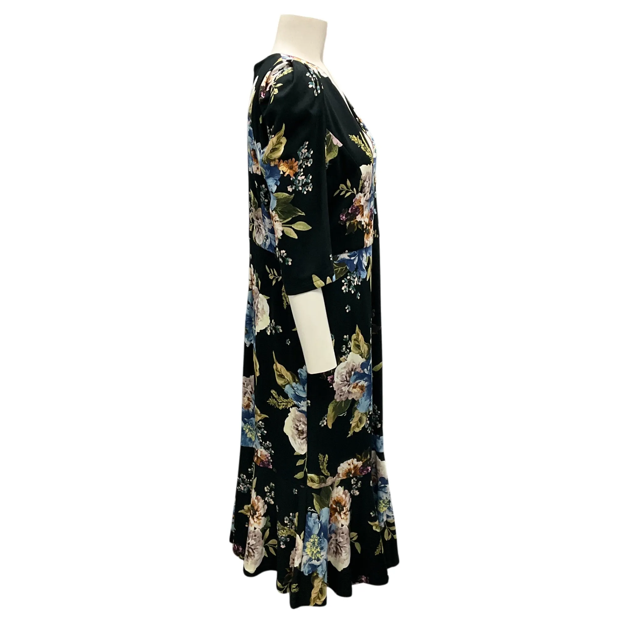 Erdem Black / Blue Multi Ottavia Ruffled Floral-Print Ponte Midi Dress