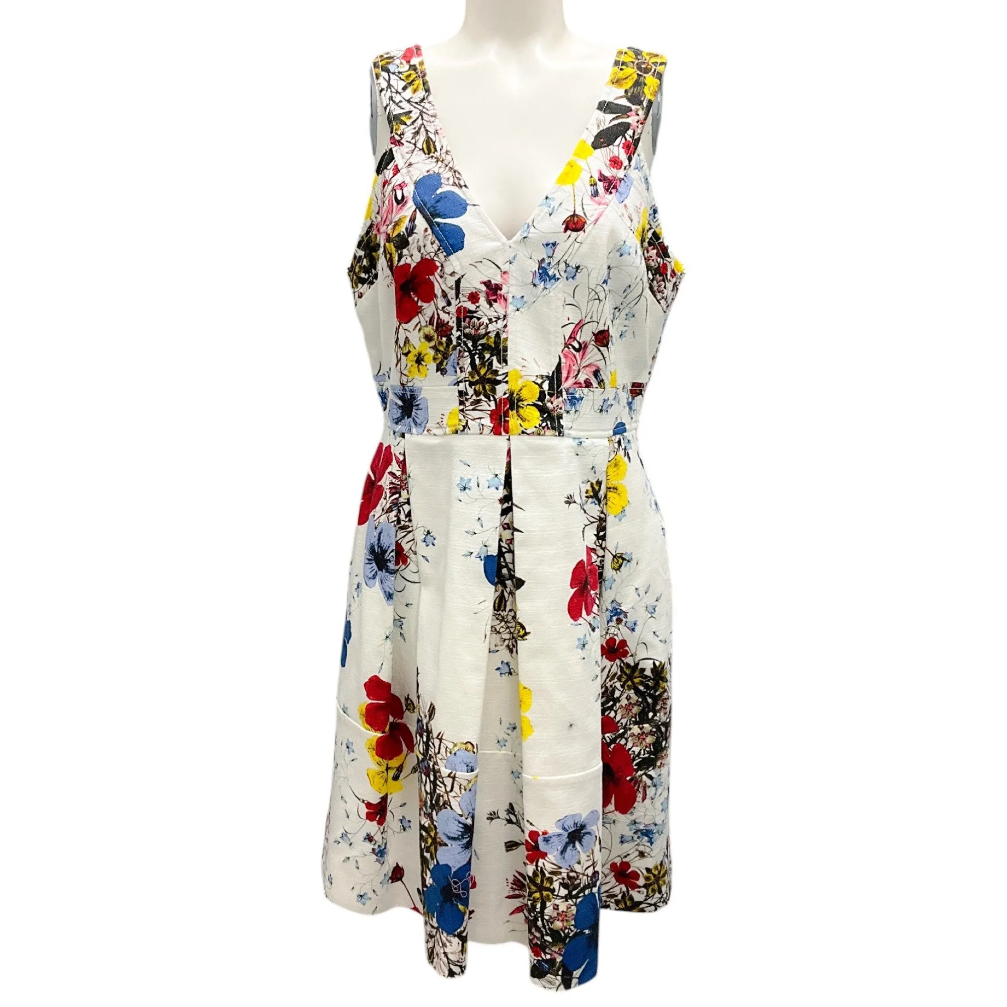 Erdem White Multi Floral Pattern Sleeveless Fabienne Dress