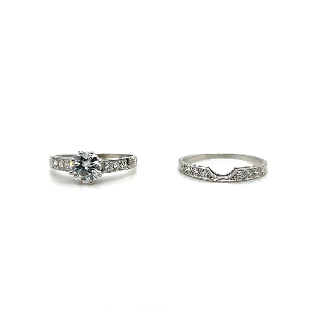 Estate 18K White Gold 1.02ctw Diamond Wedding Ring Set