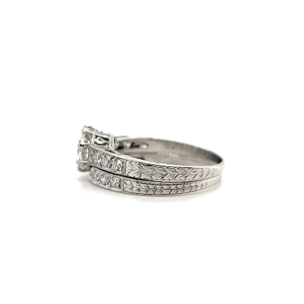 Estate 18K White Gold 1.02ctw Diamond Wedding Ring Set