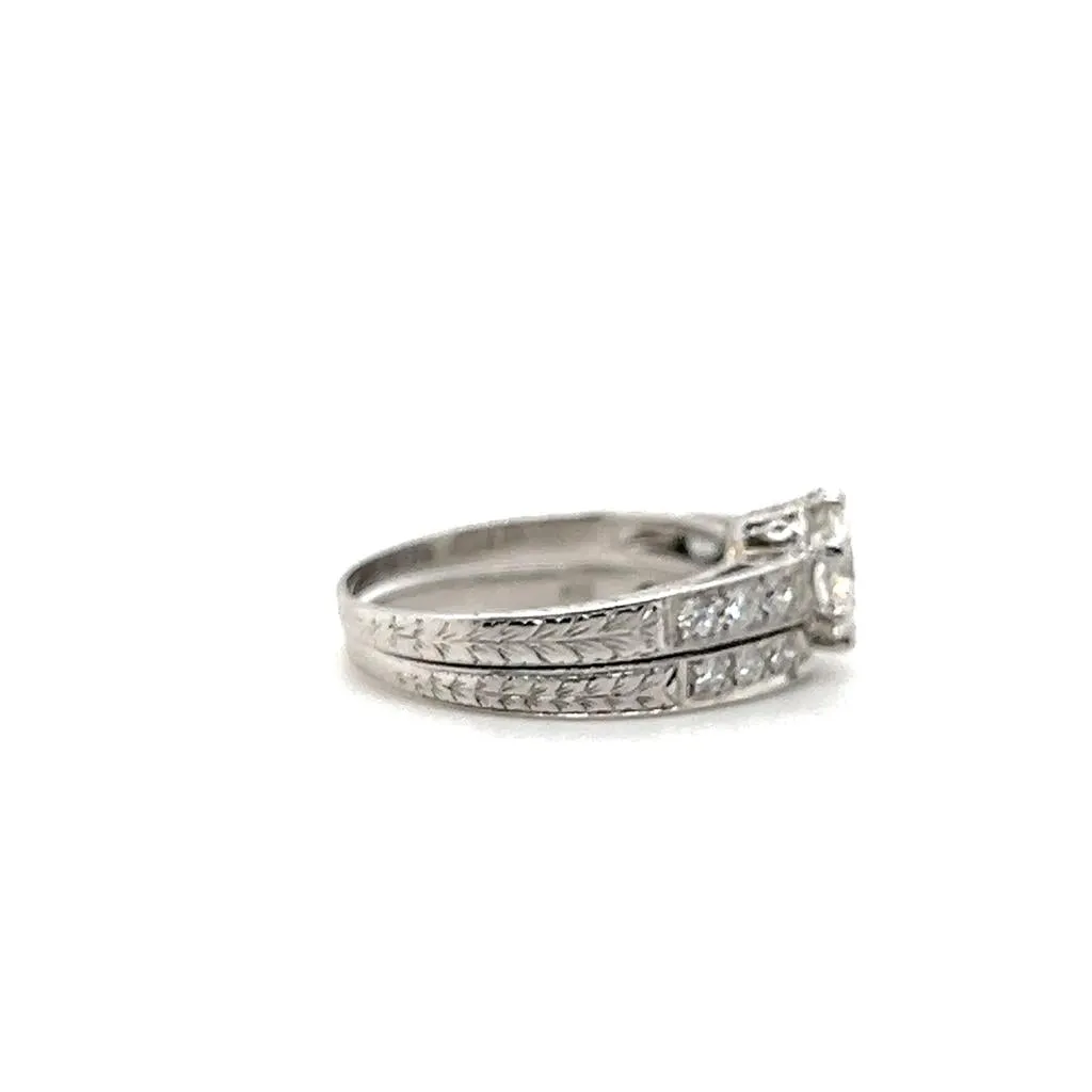 Estate 18K White Gold 1.02ctw Diamond Wedding Ring Set