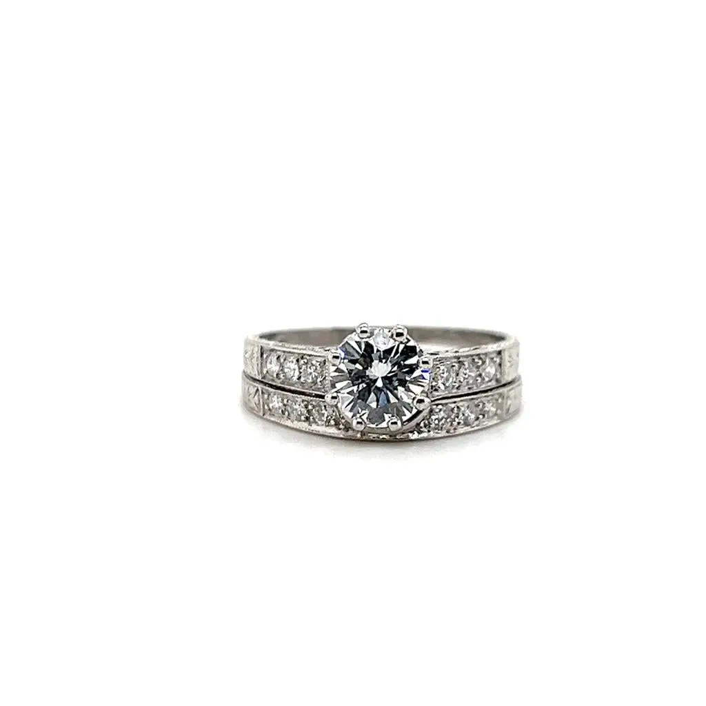 Estate 18K White Gold 1.02ctw Diamond Wedding Ring Set