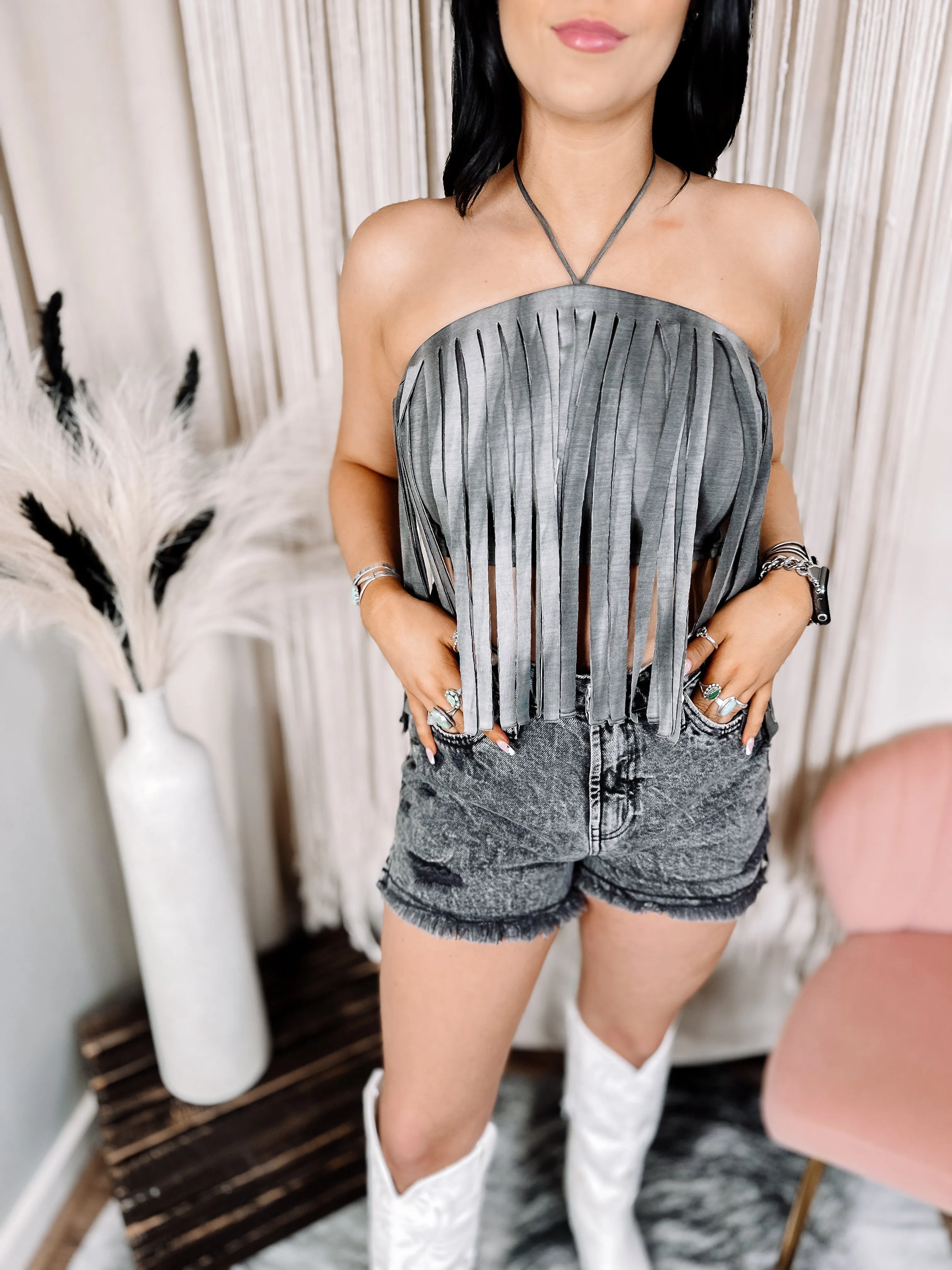 Faded Grey Mom Shorts