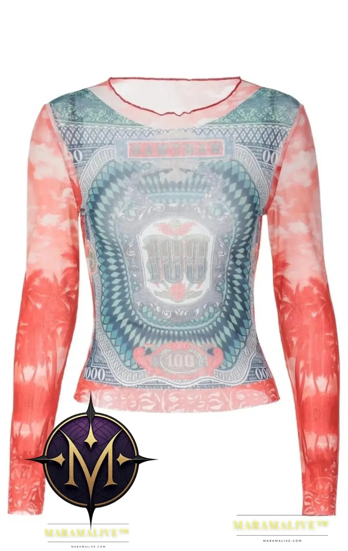 Fashion Digital Printing Colorful Breathable Women's Round Neck Pullover