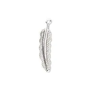 Feather Charms - 23mm x 6mm - Silver Plated Brass - Pack of 72