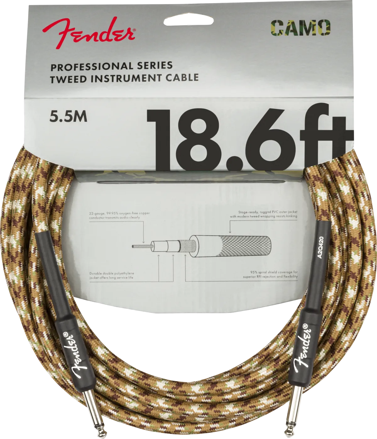 Fender Professional Series Instrument Cable 18.6ft, Desert Camo