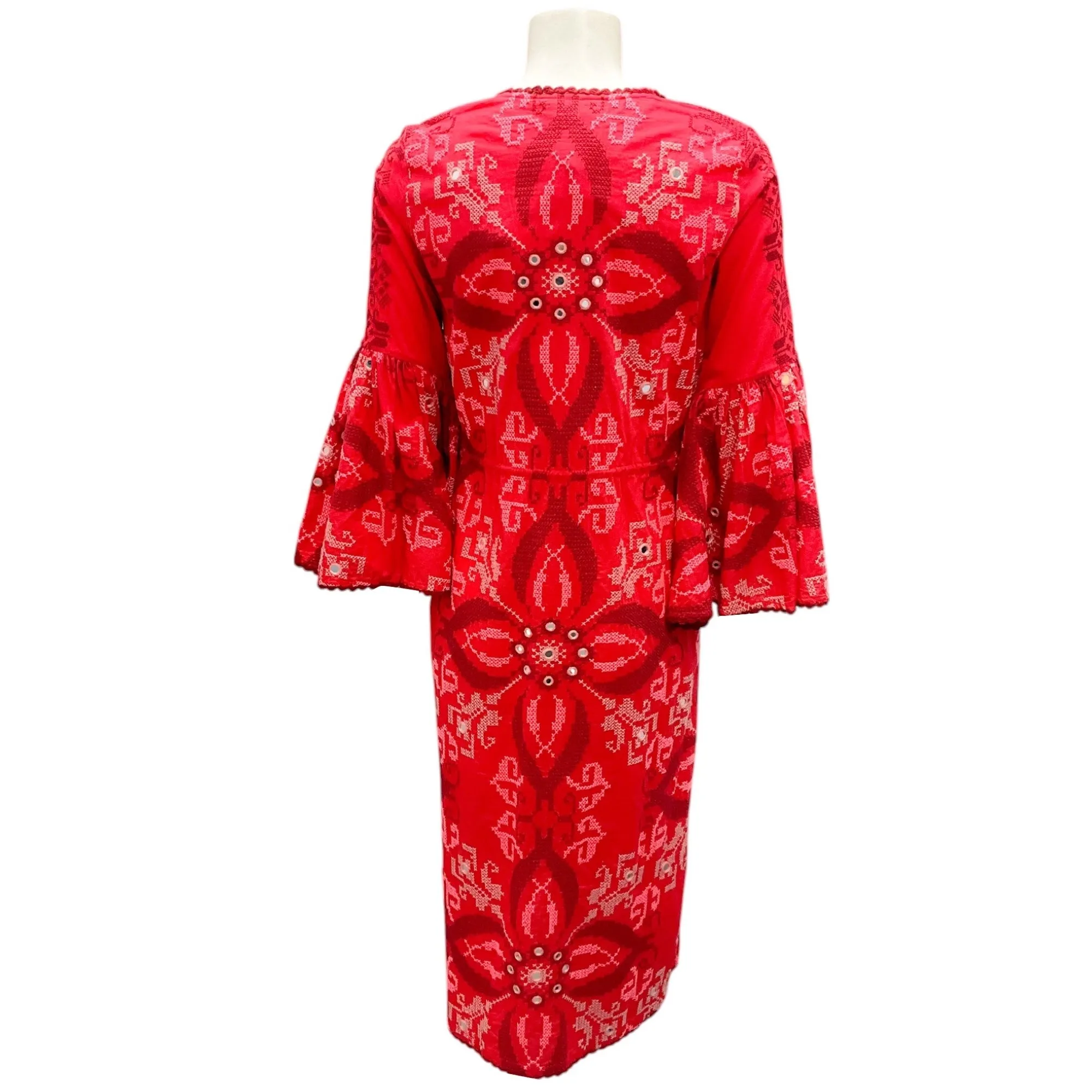 Figue Crimson Minette Cross-Stitch Embroidered Midi Dress