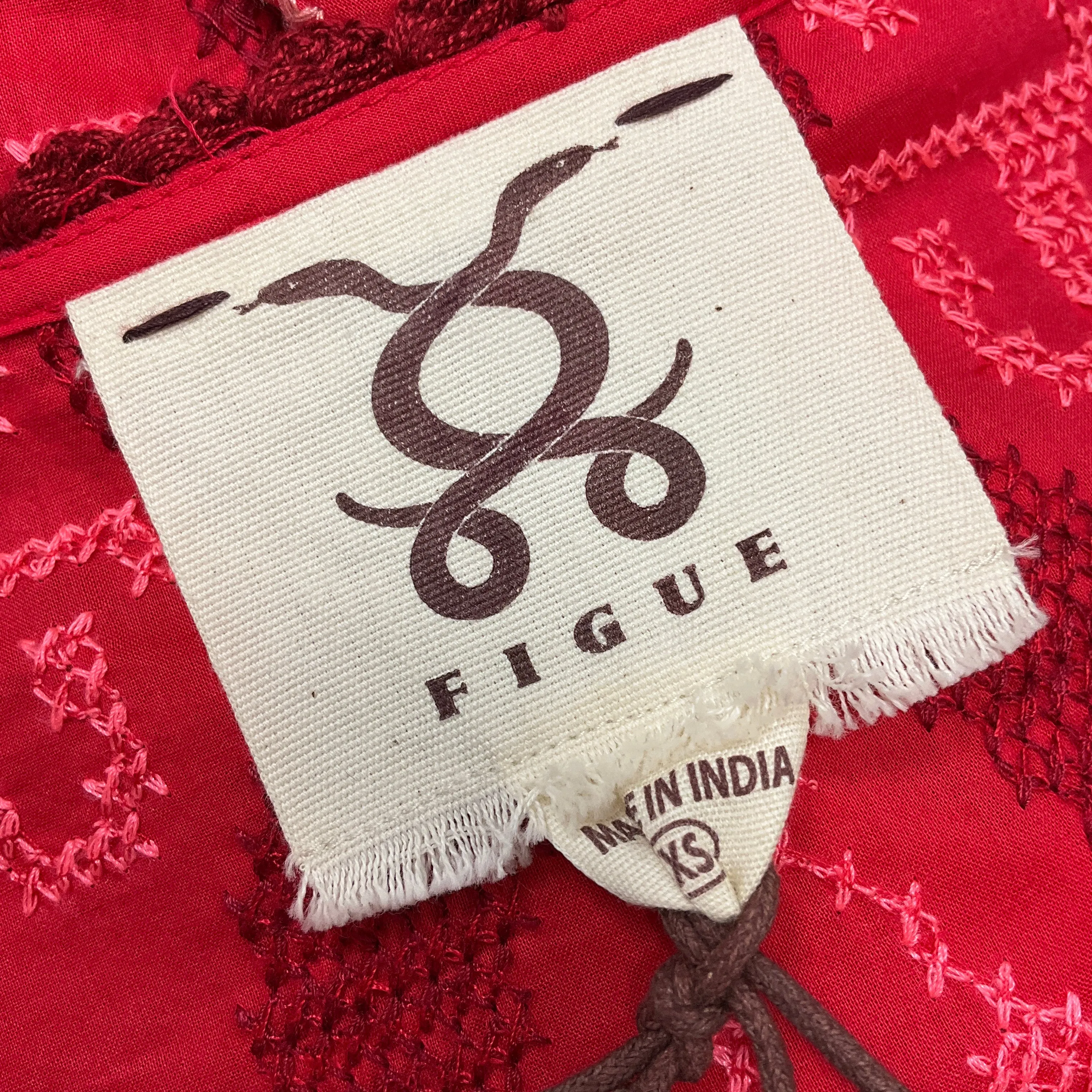 Figue Crimson Minette Cross-Stitch Embroidered Midi Dress