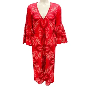 Figue Crimson Minette Cross-Stitch Embroidered Midi Dress