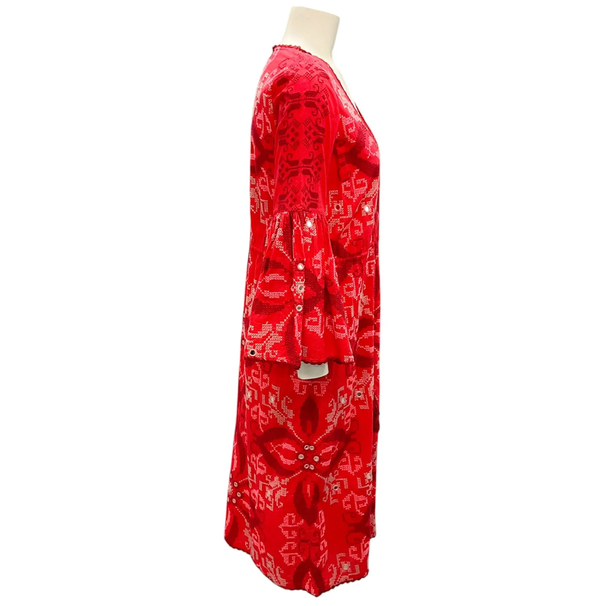Figue Crimson Minette Cross-Stitch Embroidered Midi Dress