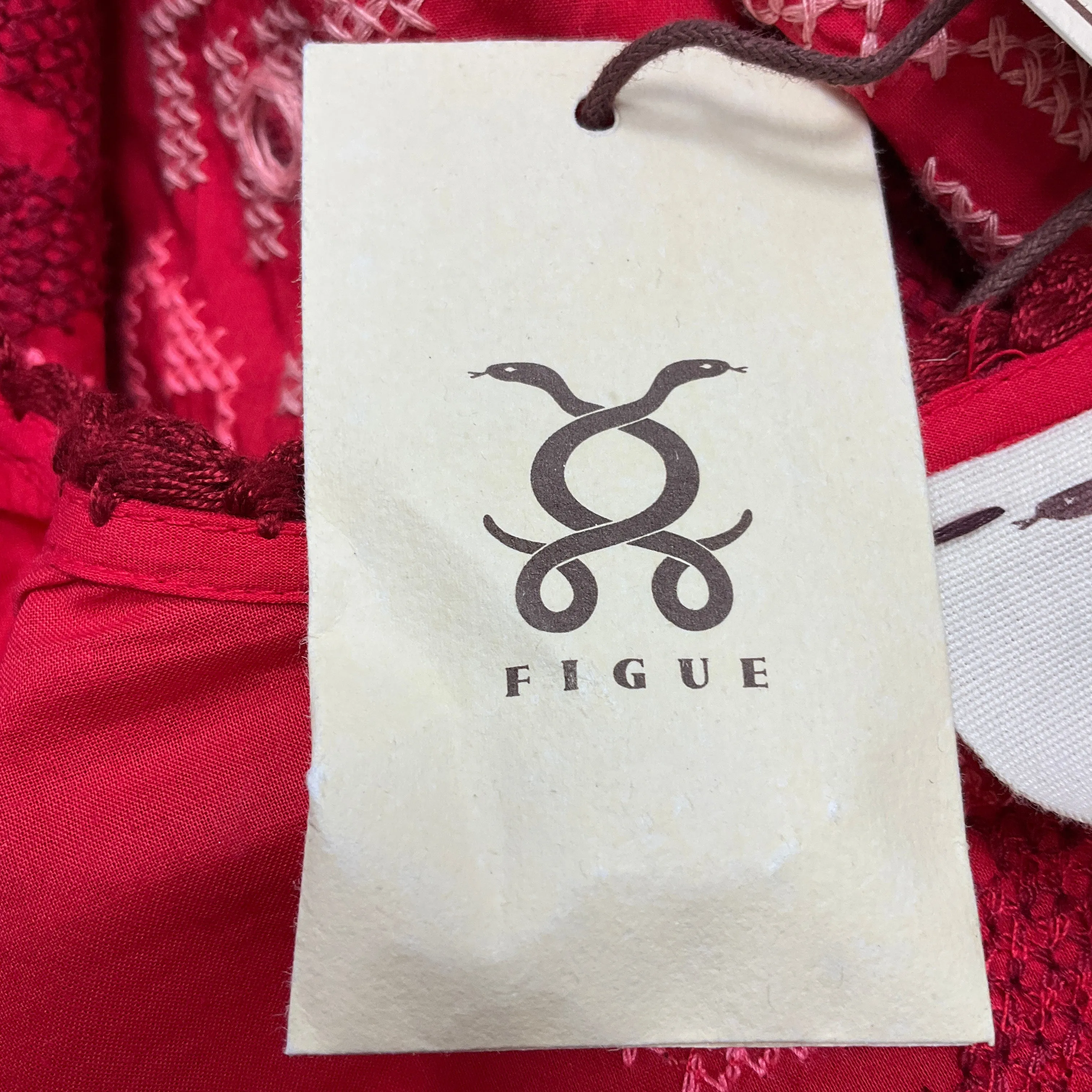 Figue Crimson Minette Cross-Stitch Embroidered Midi Dress
