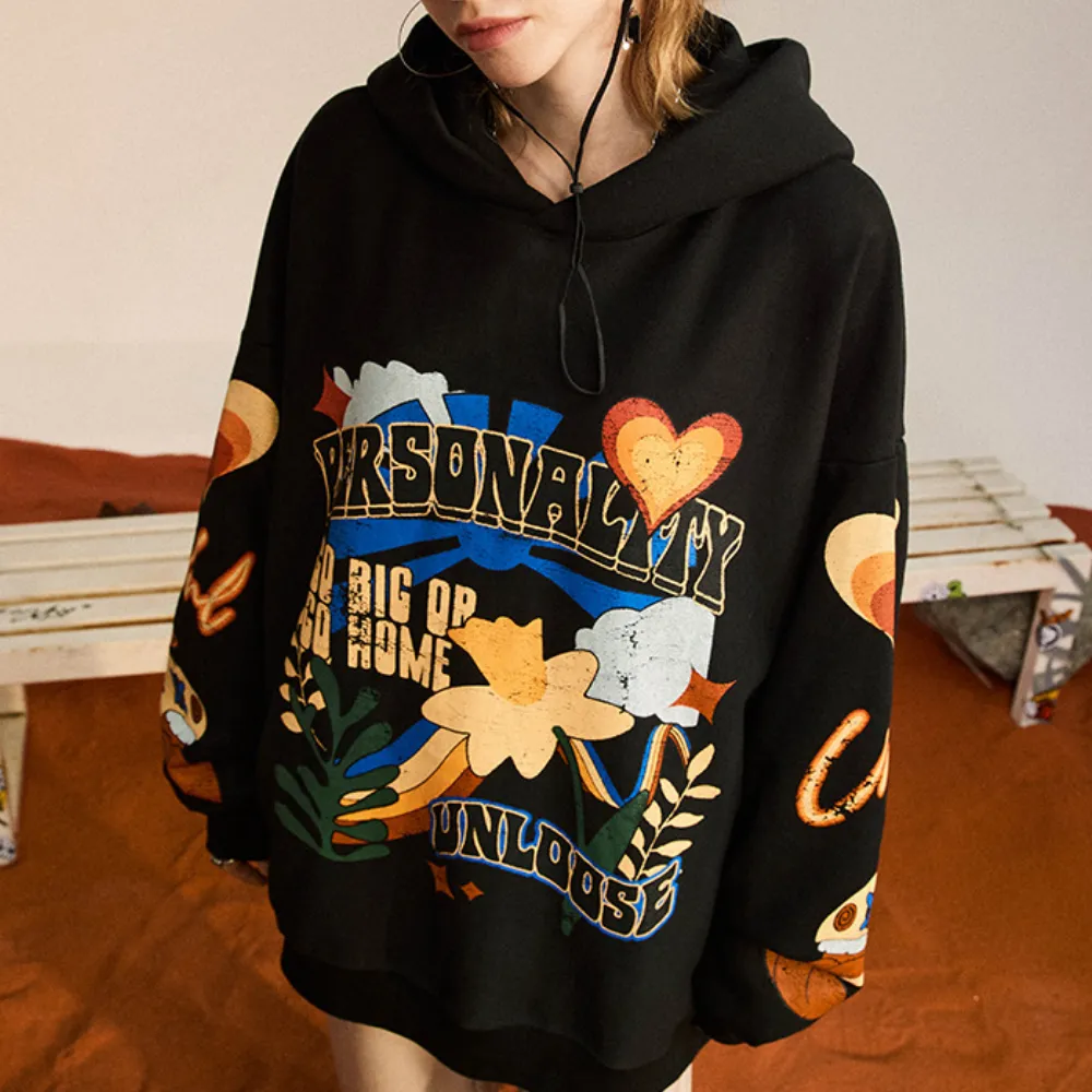 Floral Heart Print Hoodie