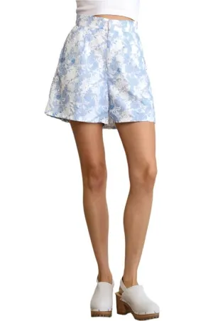 Floral Print and Eyelet High Waist Shorts