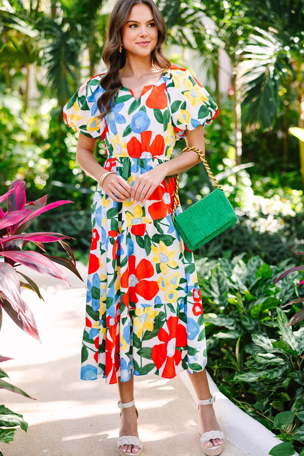 Flower Print Chest Pocket V Neck Blouse
