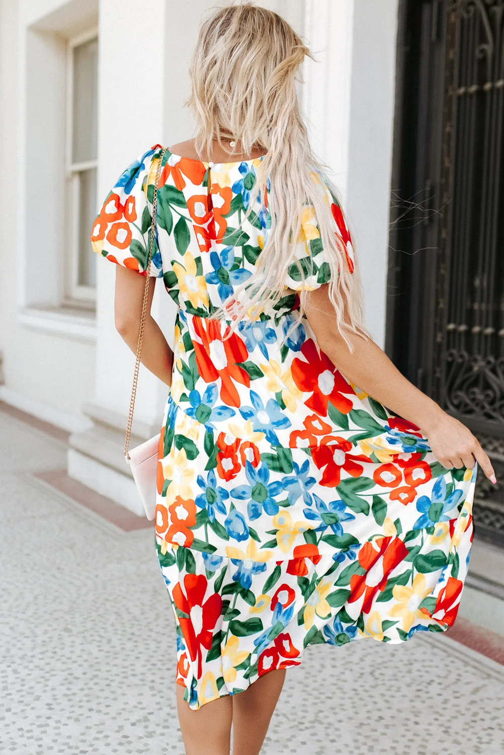 Flower Print Chest Pocket V Neck Blouse